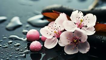 AI generated Freshness and beauty in nature, wet flower petal generated by AI photo