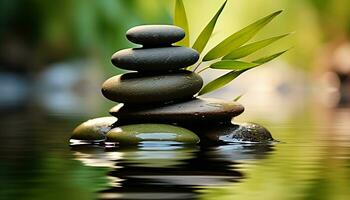 AI generated Stacked pebbles create a tranquil balance in nature generated by AI photo