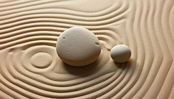 AI generated Tranquil sand dune, stone sphere symbolizes spirituality generated by AI photo