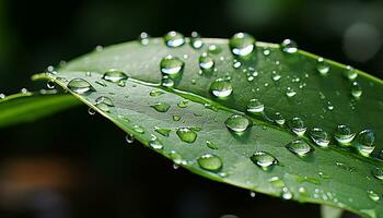 AI generated Fresh green leaf with dewdrop reflects nature beauty generated by AI photo