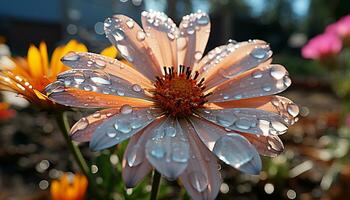 AI generated Freshness of dew on daisy petal in nature generated by AI photo