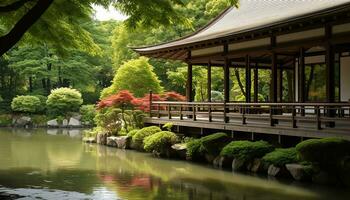 ai generado tranquilo escena de un formal jardín en primavera generado por ai foto