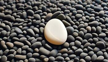 AI generated Smooth pebble in water, symbol of fragility generated by AI photo