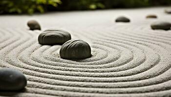 AI generated Stacked pebbles create a tranquil Japanese rock garden generated by AI photo