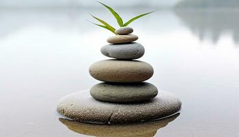 AI generated Balance stone stack, nature harmony, tranquil scene, stability generated by AI photo