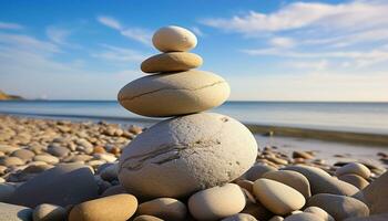 AI generated Stacked rocks symbolize harmony and tranquility in nature generated by AI photo