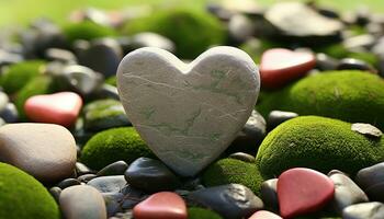 AI generated Heart shaped pebble symbolizes love in nature beauty generated by AI photo