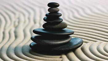 AI generated Stacked pebbles create harmony and tranquility in nature generated by AI photo