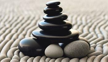 AI generated Stacked pebbles create harmony and tranquility in nature generated by AI photo