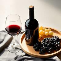 AI generated Grape wine bottle, glass, fruit, elegant celebration, generated by AI photo