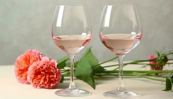 AI generated Romantic wineglass on table, celebrating love with elegance, generated by AI photo