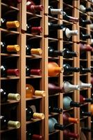 AI generated Wine bottles in cellar, stacked in orderly rows, generated by AI photo