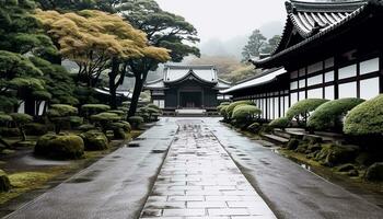 ai generado antiguo pagoda soportes alto en japonés otoño paisaje, generado por ai foto