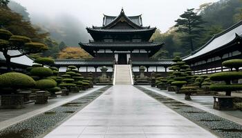 AI generated Ancient pagoda stands tall, surrounded by autumn trees, generated by AI photo