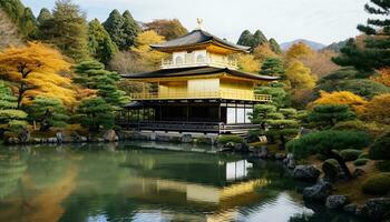 AI generated Autumn landscape, famous pagoda reflects ancient Japanese culture, generated by AI photo