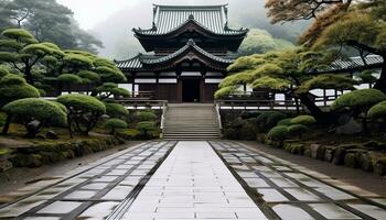 ai generado antiguo pagoda soportes alto en japonés otoño paisaje, generado por ai foto