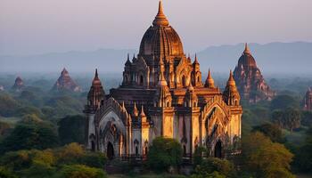 ai generado majestuoso pagoda a oscuridad, espiritualidad en arquitectura, generado por ai foto