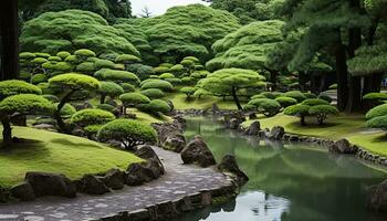 ai generado tranquilo escena de verde árbol en naturaleza, generado por ai foto