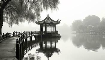 ai generado antiguo pagoda refleja tranquilo naturaleza en Beijing, generado por ai foto