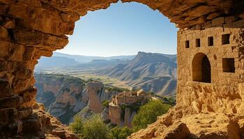 AI generated Majestic sandstone arches adorn the ancient African landscape, generated by AI photo