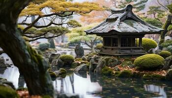 AI generated Tranquil scene of a famous Japanese garden, generated by AI photo