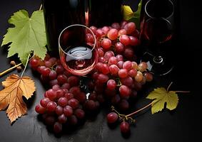 AI generated Autumn grape leaf, wine glass, nature elegance generated by AI photo