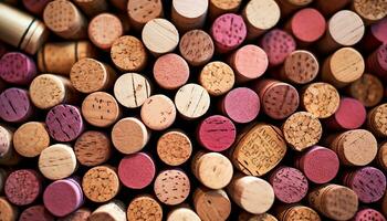 AI generated Large collection of wine corks in a pattern generated by AI photo