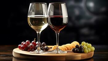 AI generated Grape, wine, table, drink, glass, fruit, wood generated by AI photo