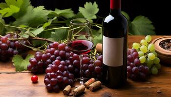 AI generated Grape wine, winery wood, food, alcohol, wine bottle generated by AI photo