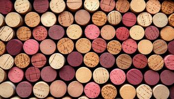 AI generated Stack of old fashioned wine corks in a circle generated by AI photo