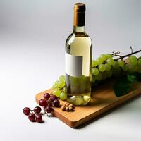 AI generated Freshness of grape, wine bottle on wooden table generated by AI photo