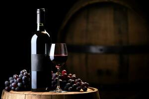 AI generated Wooden barrel holds aged wine in winery cellar generated by AI photo