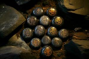 AI generated Mystic rune stones, imbued with ancient knowledge and prophetic visions - Generative AI photo