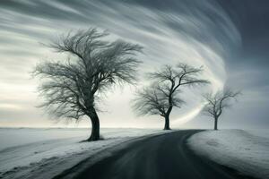 AI generated Winter Windswept Trees - Generative AI photo