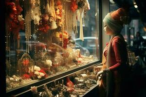 AI generated Christmas Window Shopping - Generative AI photo