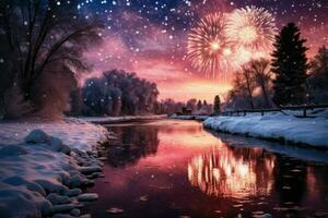 AI generated Winter Fireworks - Generative AI photo