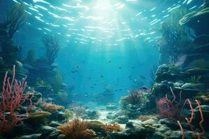 AI generated Realistic Underwater World, Colorful life on underwater coral reef, Realistic photo of the underwater Ai generated