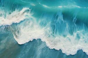 ai generado aéreo ver de mar playa ola, Oceano olas en el playa como un fondo de pantalla fondo, mar con azul agua olas ai generado foto