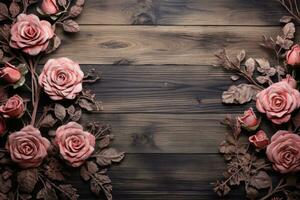 AI generated Empty wood background with flower for product display Ai generated photo