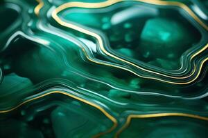 AI generated close up abstract background gem malachite texture green and gold colors photo