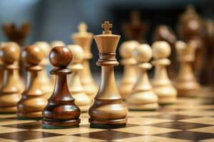 AI generated Wooden chess pieces on a Salesforce close up chess Ai generated photo