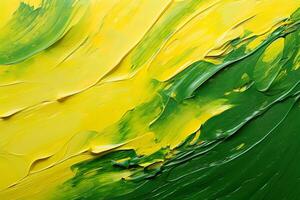 AI generated green and yellow abstract oil painting on canvas, acrylic texture background, rough brushstrokes of paint photo