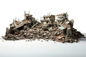 AI generated Demolished buildings, destroyed houses isolated on white background photo