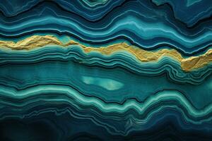 AI generated close up abstract background gem malachite texture blue and gold colors photo