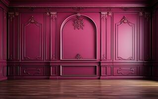 AI generated Pink luxury living room or hall, modern expensive interior design with wooden floor photo