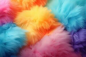 AI generated abstract background texture of fluffy multicolored fur of pastel color photo