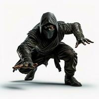 AI generated ninja warrior in black clothes in a fighting pose isolated on white background photo