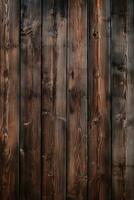 AI generated vertical old grunge wooden board texture background top view, dark brown hardwood planks surface photo