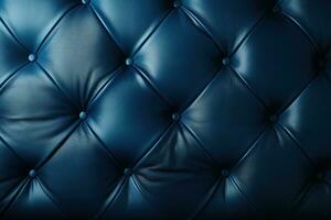 AI generated Luxurious rich surface of blue leather capiton sofa photo