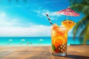 AI generated Summer vacation concept Cocktail on the beach, summer vacation concept. Party, Vacations, summer holidays, summertime., Ai generated photo